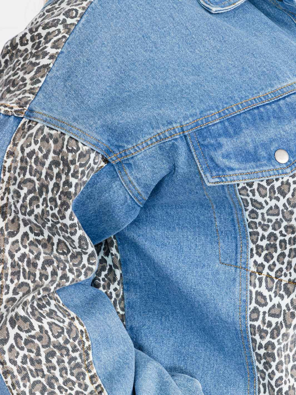 PLUS SIZE LONG SLEEVE BUTTON CLOSURE ANIMAL PRINT DENIM JACKET