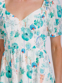 WOMEN'S SHORT PUFF SLEEVE FIT & FLARE FLORAL MINI DRESS