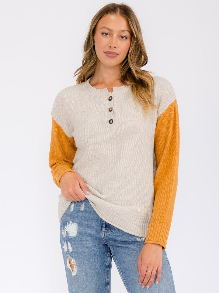 WOMEN'S LONG SLEEVE BUTTON UP COLORBLOCK BLOUSE TOP
