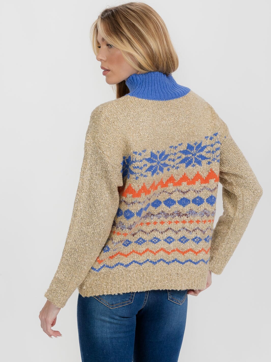 WOMEN'S LONG SLEEVE TURTLE NECK COLORBLOCK PULLOVER SWEATER