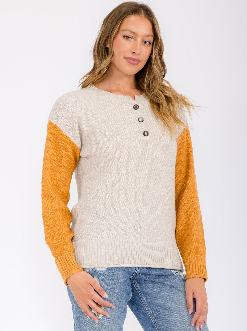 WOMEN'S LONG SLEEVE BUTTON UP COLORBLOCK BLOUSE TOP
