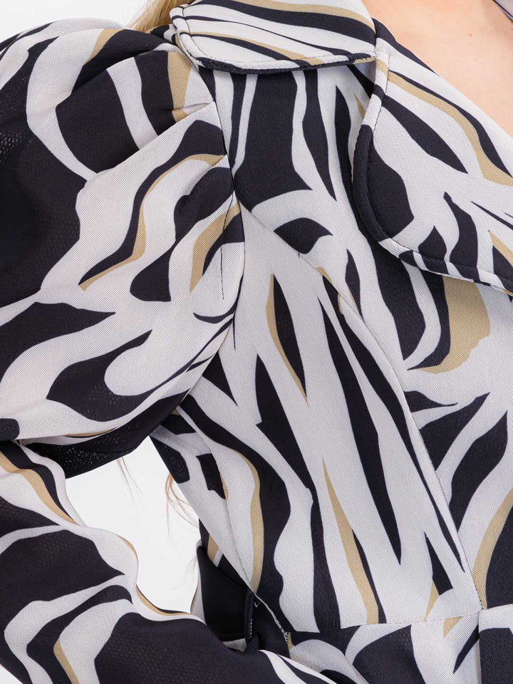 PLUS SIZE LONG SLEEVE BUTTON CLOSURE SELF TIE PRINTED HIGH LOW COAT