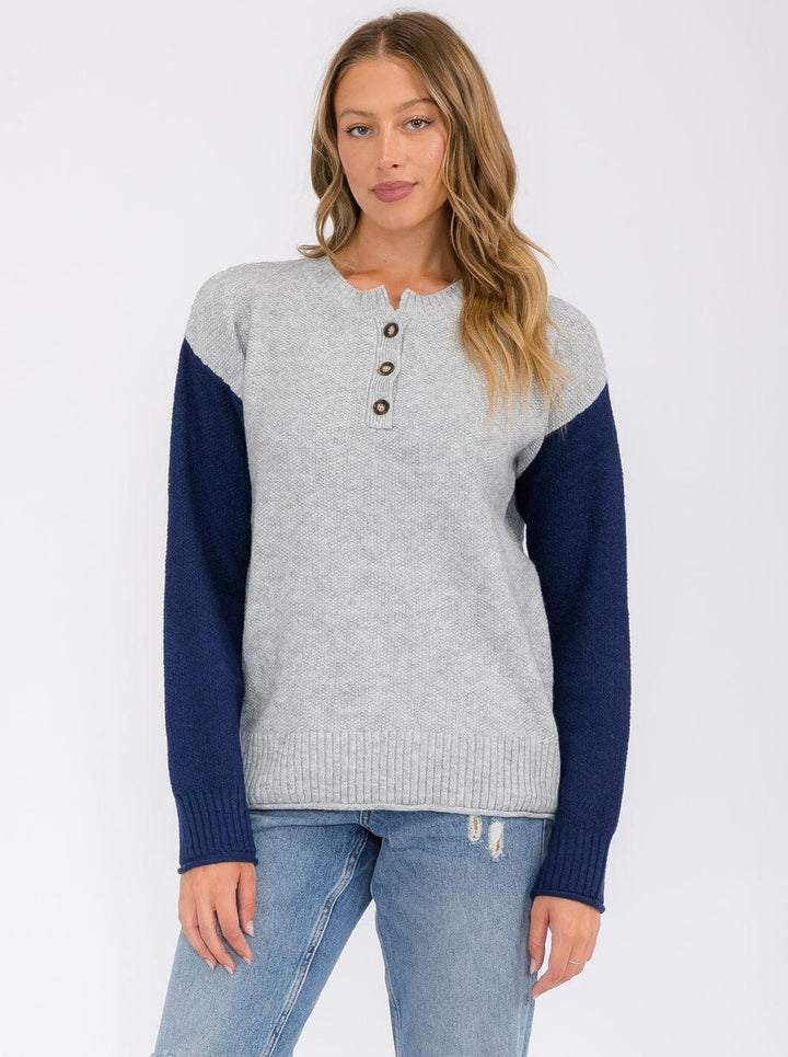 WOMEN'S LONG SLEEVE BUTTON UP COLORBLOCK BLOUSE TOP