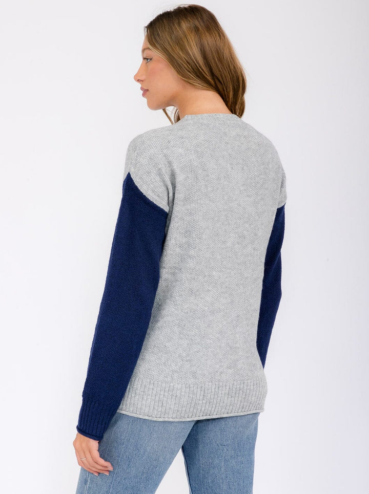 WOMEN'S LONG SLEEVE BUTTON UP COLORBLOCK BLOUSE TOP