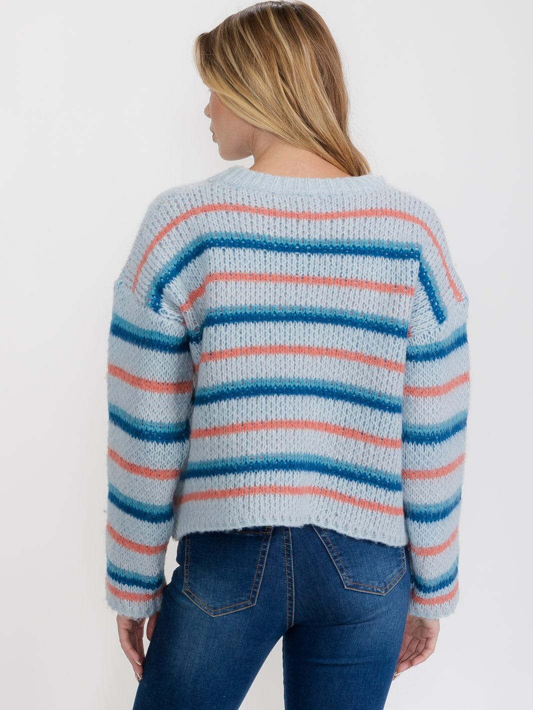 WOMEN'S LONG SLEEVE STRIPES COLORBLOCK PULLOVER SWEATER