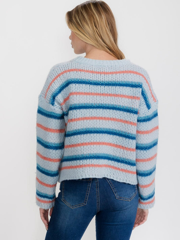 WOMEN'S LONG SLEEVE STRIPES COLORBLOCK PULLOVER SWEATER