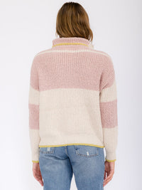 WOMEN'S LONG SLEEVE COLORBLOCK STRIPES TURTLE NECK PULLOVER SWEATER