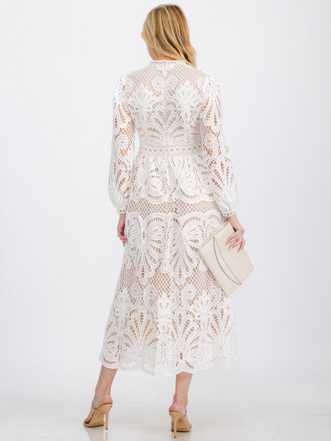 WOMEN'S LONG SLEEVE EYELET DETAILED MAXI DRESS