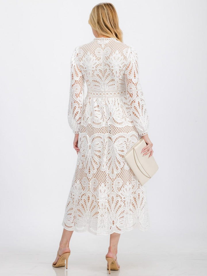 WOMEN'S LONG SLEEVE EYELET DETAILED MAXI DRESS