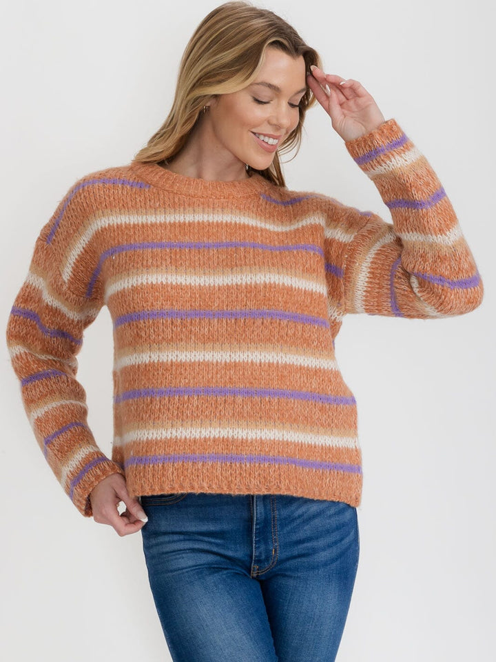 WOMEN'S LONG SLEEVE STRIPES COLORBLOCK PULLOVER SWEATER