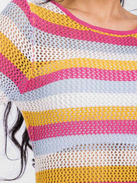 WOMEN'S LONG SLEEVE MULTI STRIPES KNIT MINI DRESS