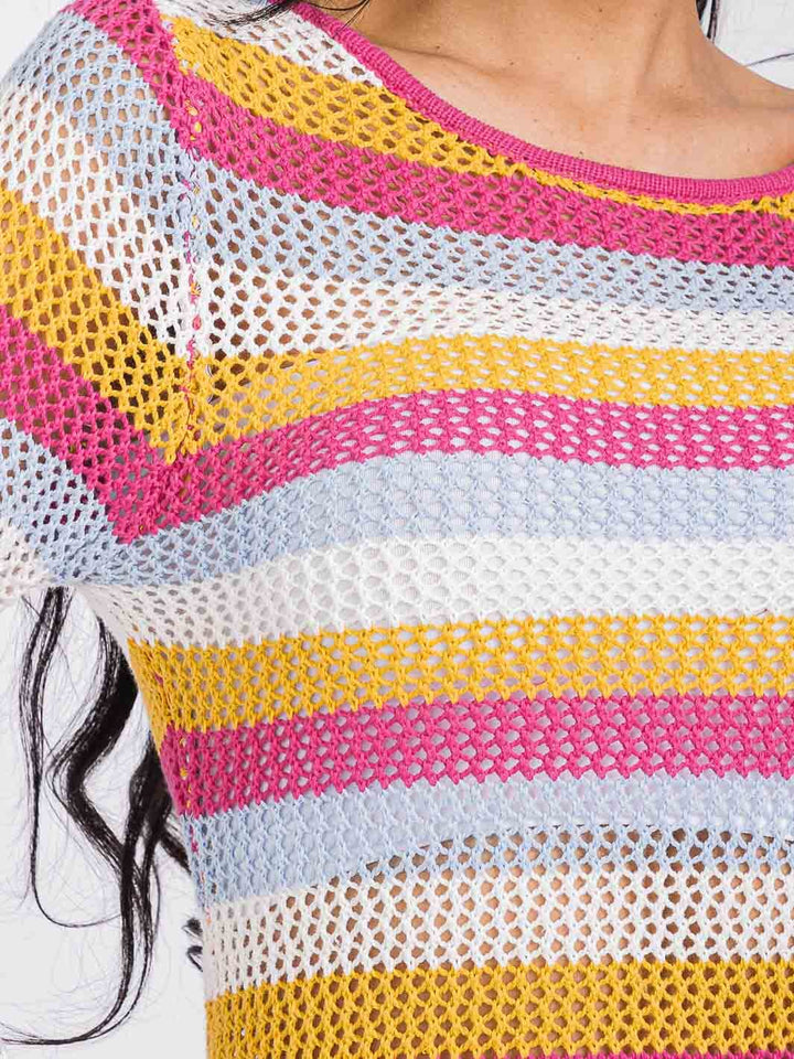 WOMEN'S LONG SLEEVE MULTI STRIPES KNIT MINI DRESS