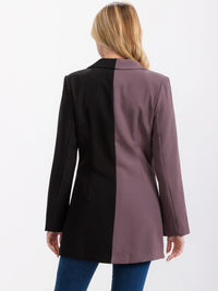 WOMEN'S LONG SLEEVE BUTTON CLOSURE FRONT POCKETS COLORBLOCK BLAZER