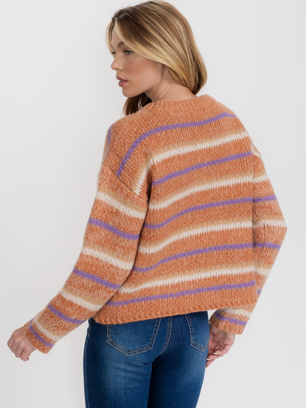 WOMEN'S LONG SLEEVE STRIPES COLORBLOCK PULLOVER SWEATER