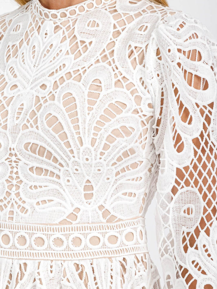 WOMEN'S LONG SLEEVE EYELET DETAILED MAXI DRESS