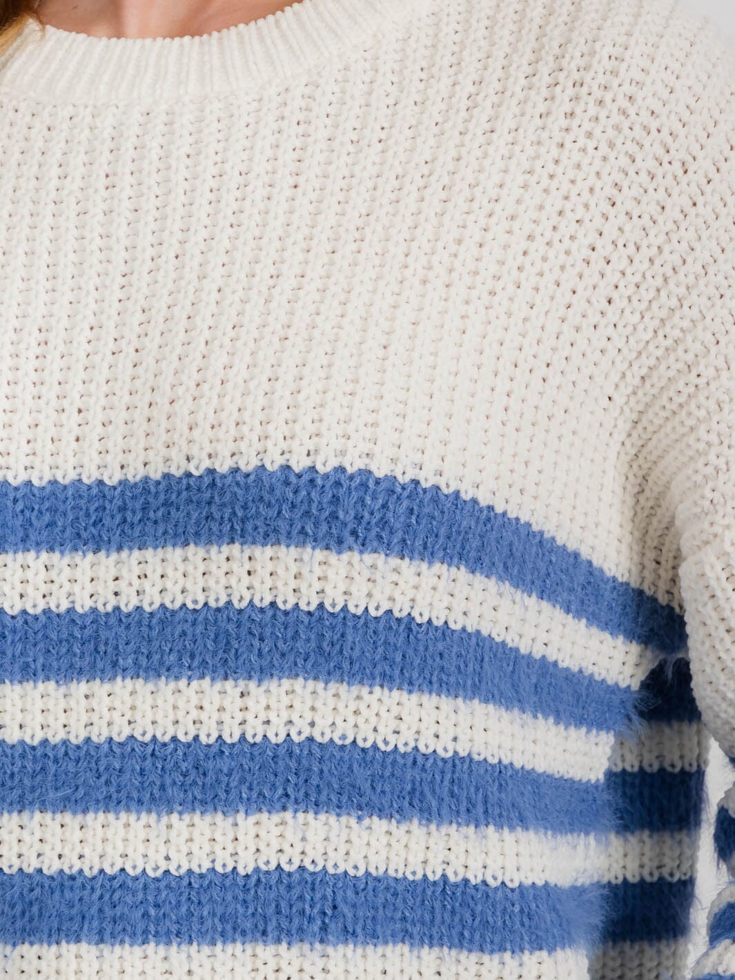 WOMEN'S LONG SLEEVE COLORBLOCK STRIPES PULLOVER SWEATER