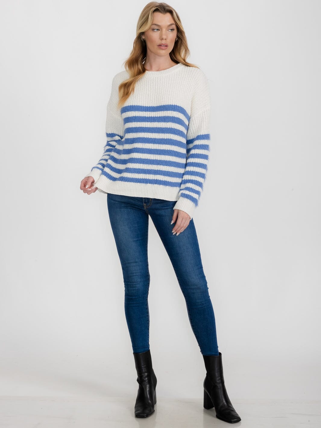 WOMEN'S LONG SLEEVE COLORBLOCK STRIPES PULLOVER SWEATER