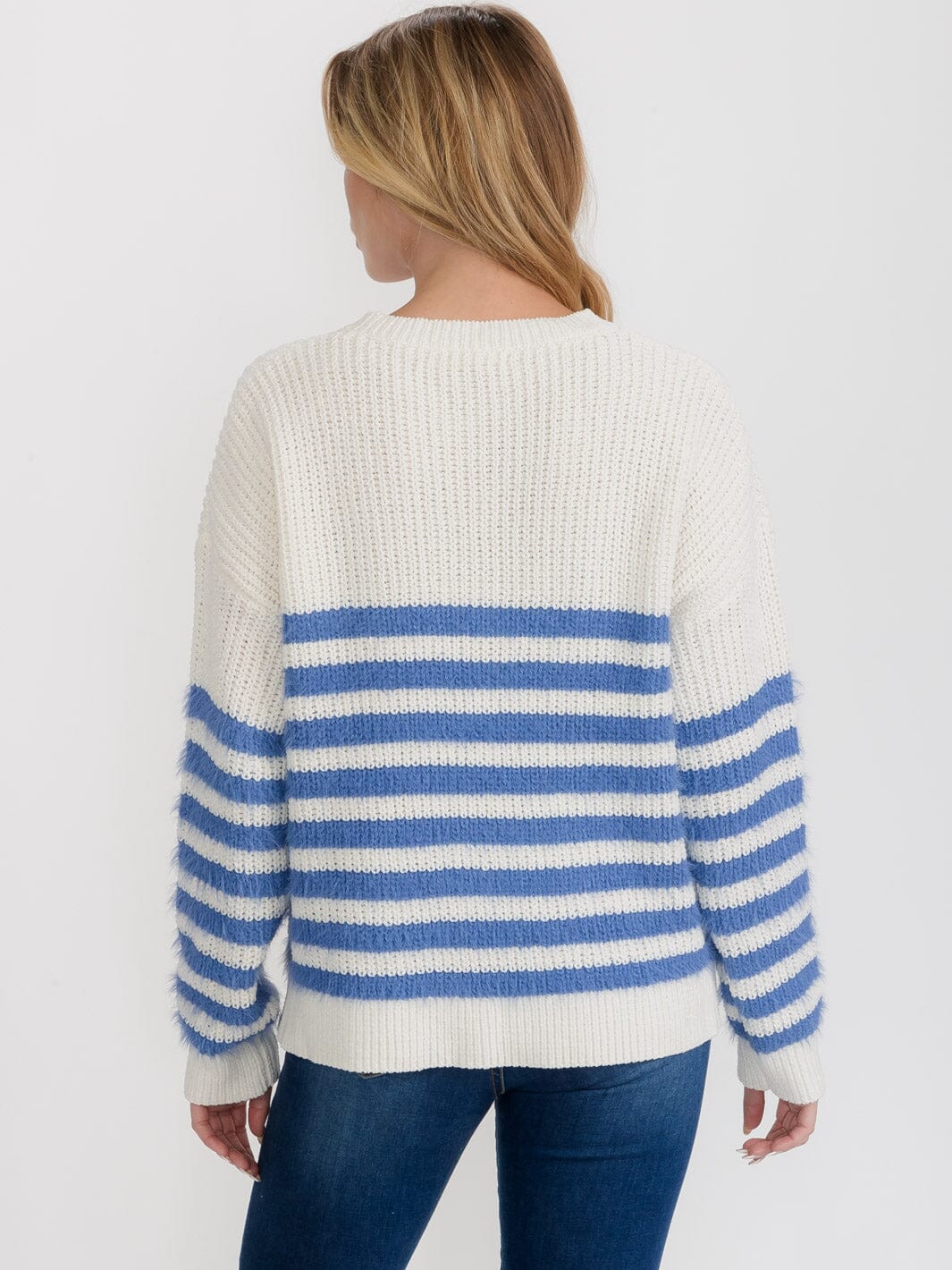 WOMEN'S LONG SLEEVE COLORBLOCK STRIPES PULLOVER SWEATER