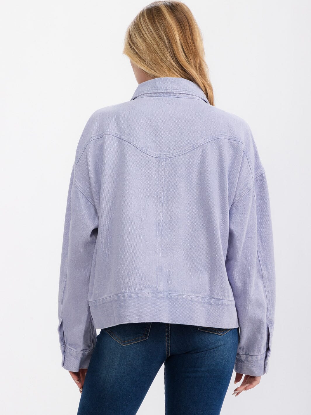 WOMEN'S LONG SLEEVE BUTTON UP FRONT POCKETS WASHED DENIM JACKET