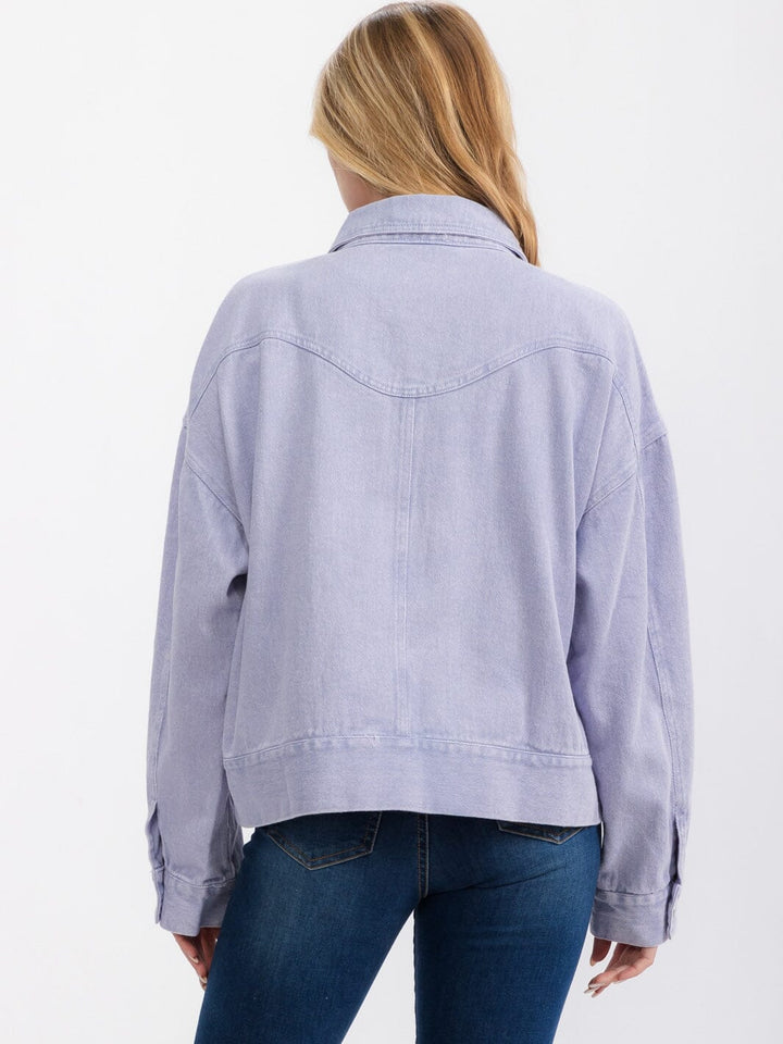 WOMEN'S LONG SLEEVE BUTTON UP FRONT POCKETS WASHED DENIM JACKET