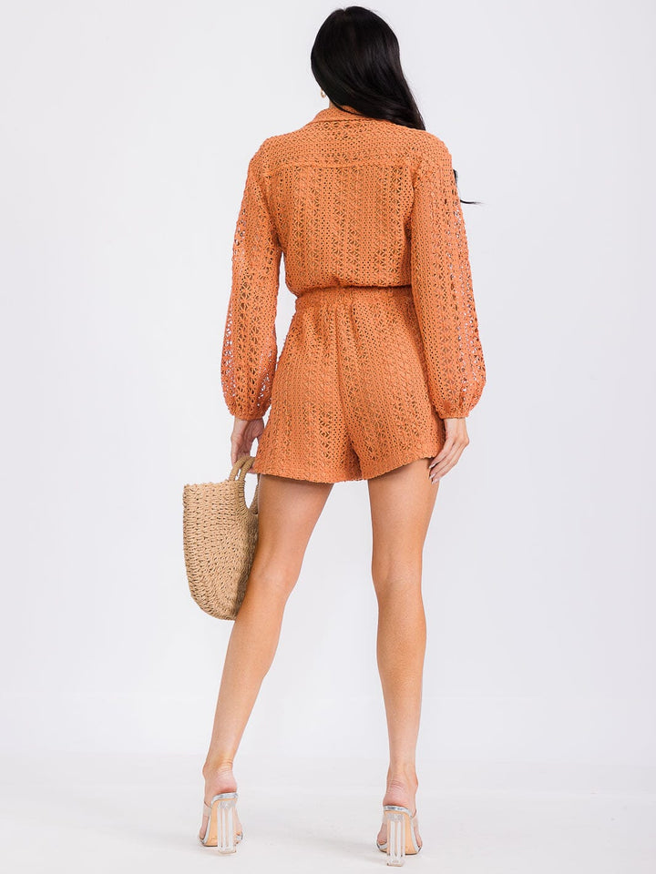 WOMEN'S LONG SLEEVE BUTTON UP FRONT POCKETS KNITTED ROMPER