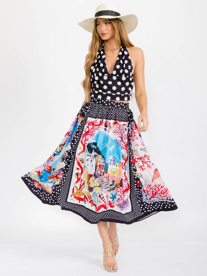 WOMEN'S SLEEVELESS CROP TOP & XIP UP MAXI SKIRT MULTI PRINT 2PC. SET