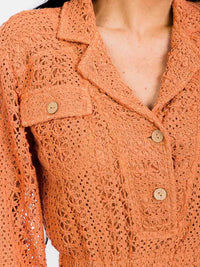 WOMEN'S LONG SLEEVE BUTTON UP FRONT POCKETS KNITTED ROMPER