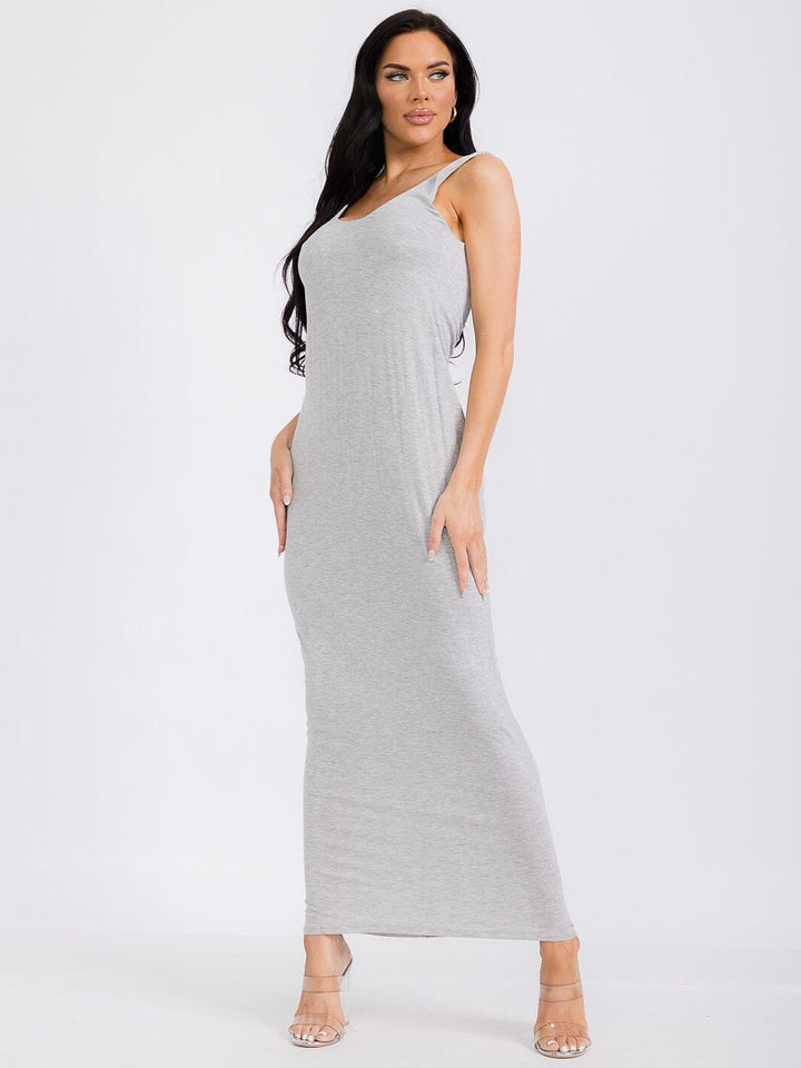 WOMEN'S SLEEVELESS V-NECK OPEN BACK BODYCON MAXI DRESS