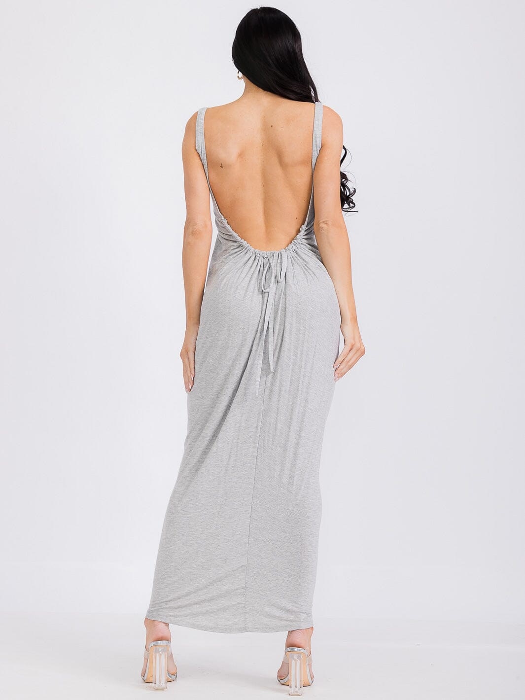 WOMEN'S SLEEVELESS V-NECK OPEN BACK BODYCON MAXI DRESS