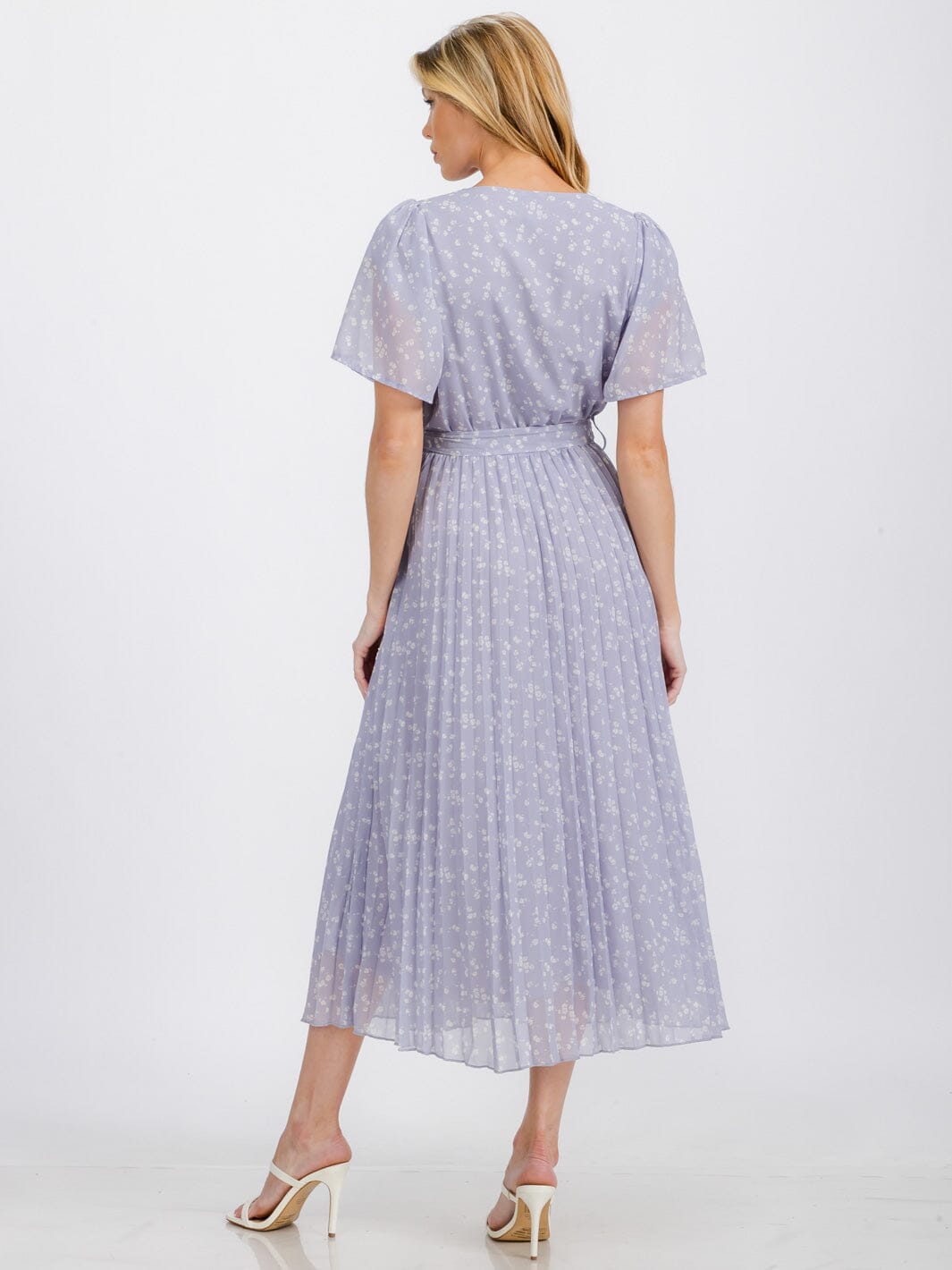 WOMEN'S SHORT SLEEVE BUTTON UP PLEATED FLOWER MAXI DRESS