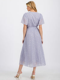 WOMEN'S SHORT SLEEVE BUTTON UP PLEATED FLOWER MAXI DRESS