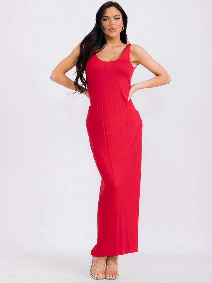 WOMEN'S SLEEVELESS V-NECK OPEN BACK BODYCON MAXI DRESS
