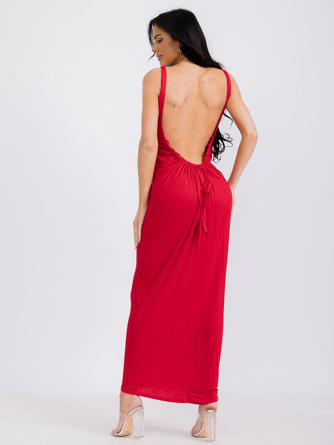 WOMEN'S SLEEVELESS V-NECK OPEN BACK BODYCON MAXI DRESS