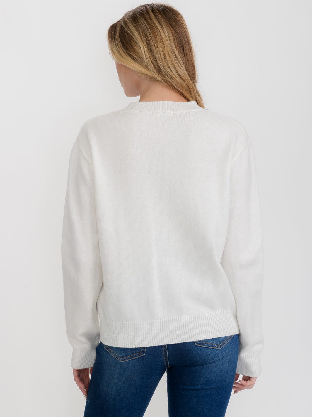 WOMEN'S LONG SLEEVE STUDS DETAILED COLLAR PULLOVER SWEATER