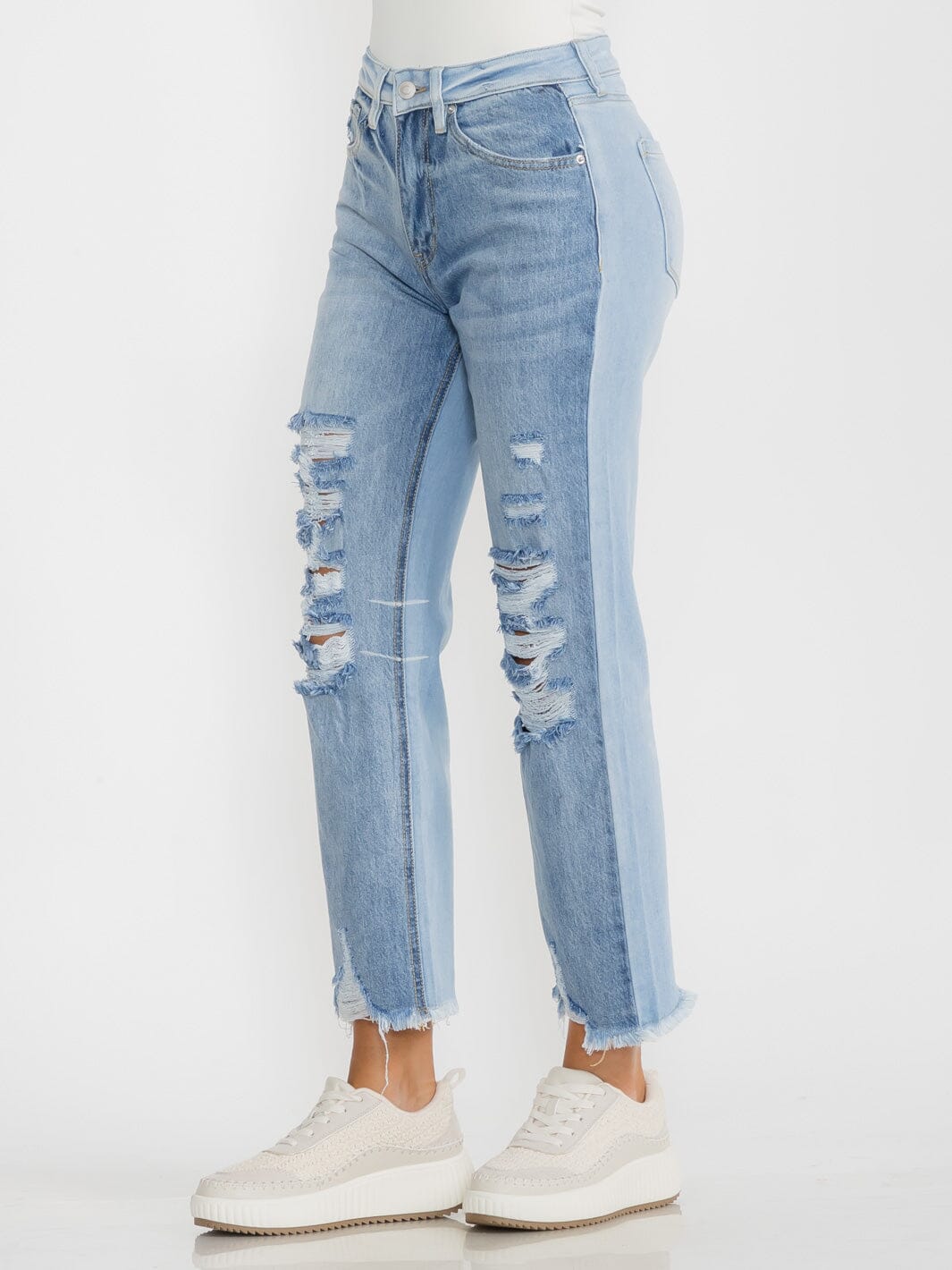 WOMEN'S BUTTON CLOSURE POCKETS WIDE LEG DUSTRESS DENIM PANTS