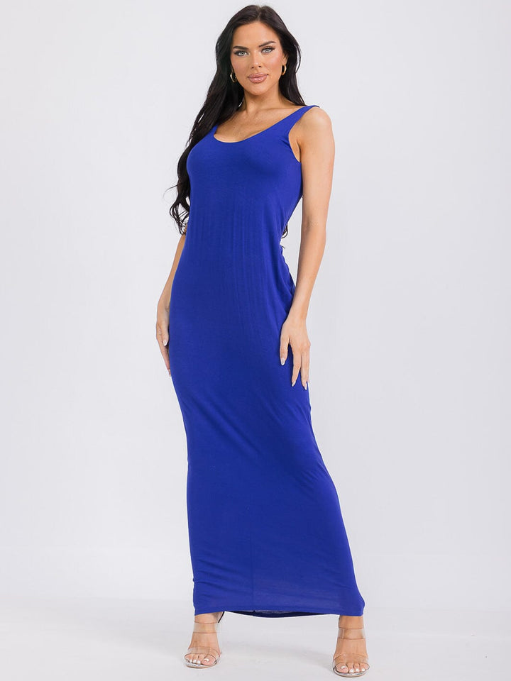 WOMEN'S SLEEVELESS V-NECK OPEN BACK BODYCON MAXI DRESS