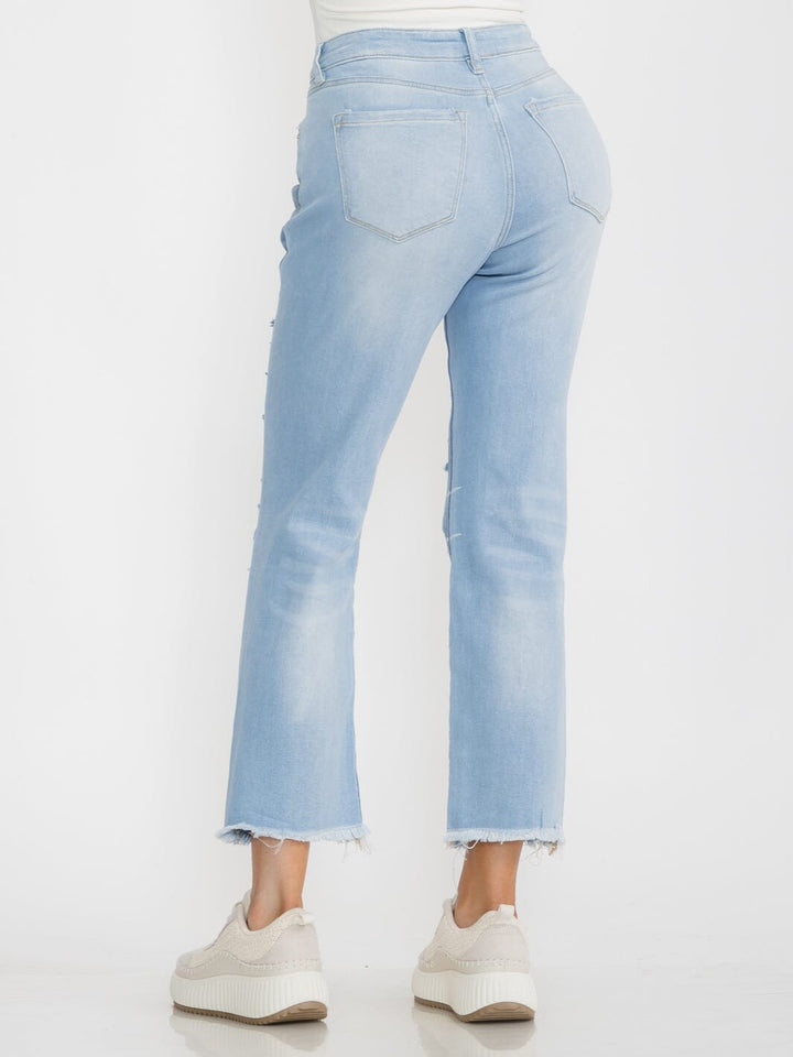 WOMEN'S BUTTON CLOSURE POCKETS WIDE LEG DUSTRESS DENIM PANTS