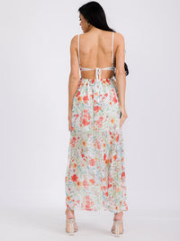 WOMEN'S SLEEVELESS V-NECK OPEN BACK FLORAL MAXI DRESS