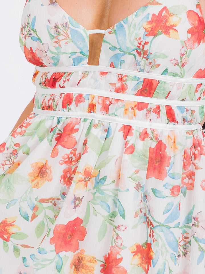 WOMEN'S SLEEVELESS V-NECK OPEN BACK FLORAL MAXI DRESS