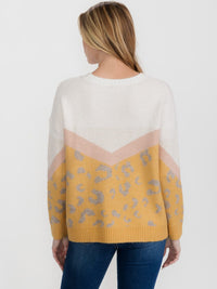 WOMEN'S LONG SLEEVE COLORBLOCK ANIMAL PRINT PULLOVER SWEATER