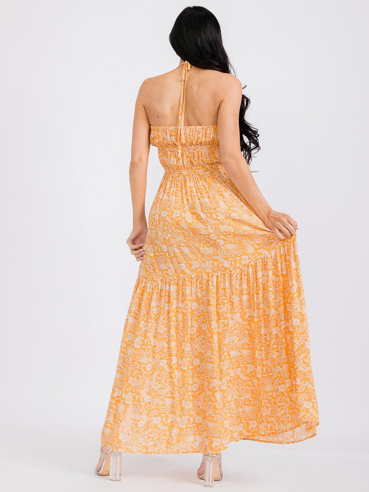 WOMEN'S SLEEVELESS ELASTIC WAIST FLORAL MAXI DRESS