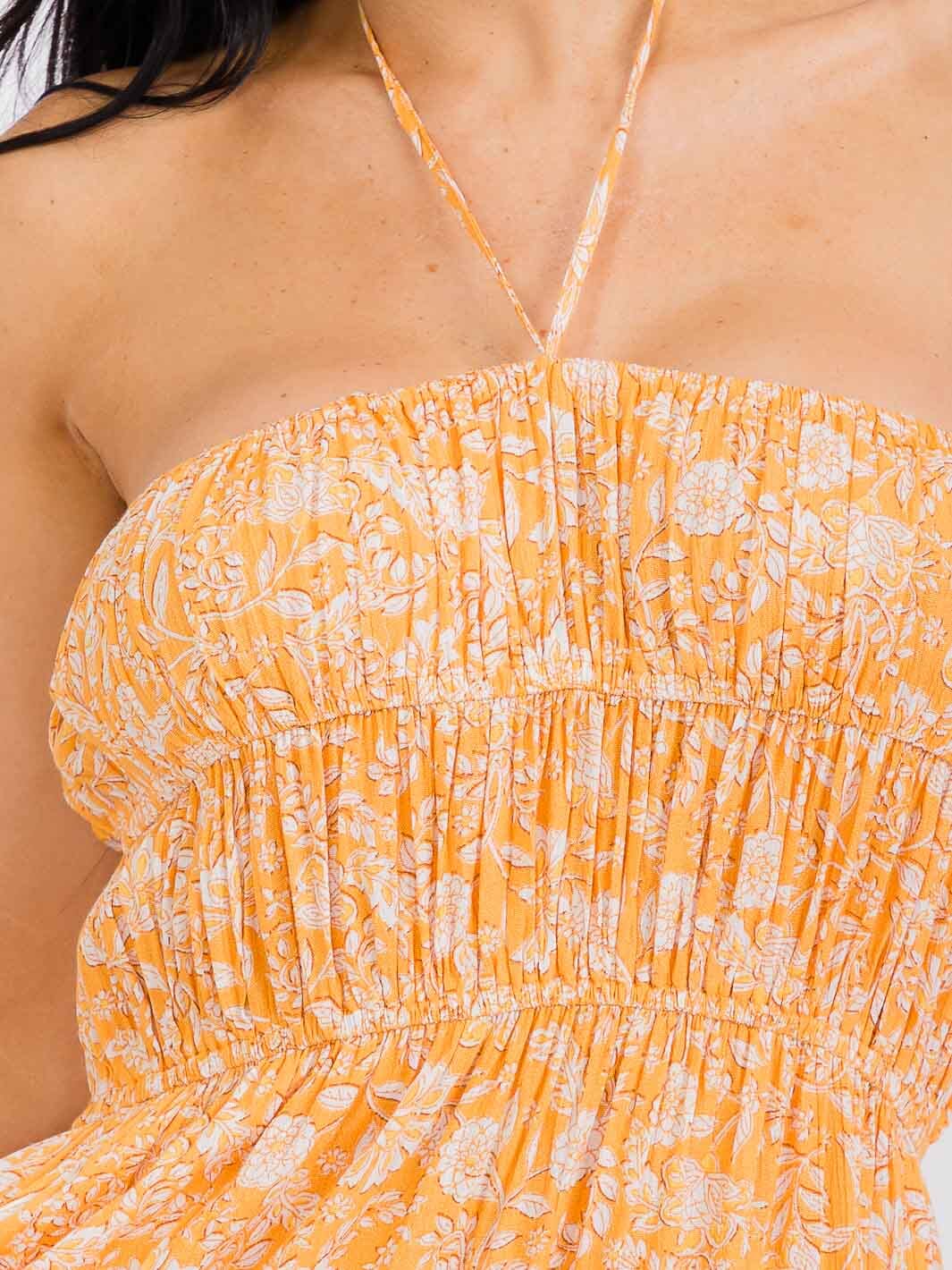 WOMEN'S SLEEVELESS ELASTIC WAIST FLORAL MAXI DRESS