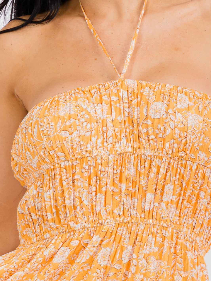 WOMEN'S SLEEVELESS ELASTIC WAIST FLORAL MAXI DRESS