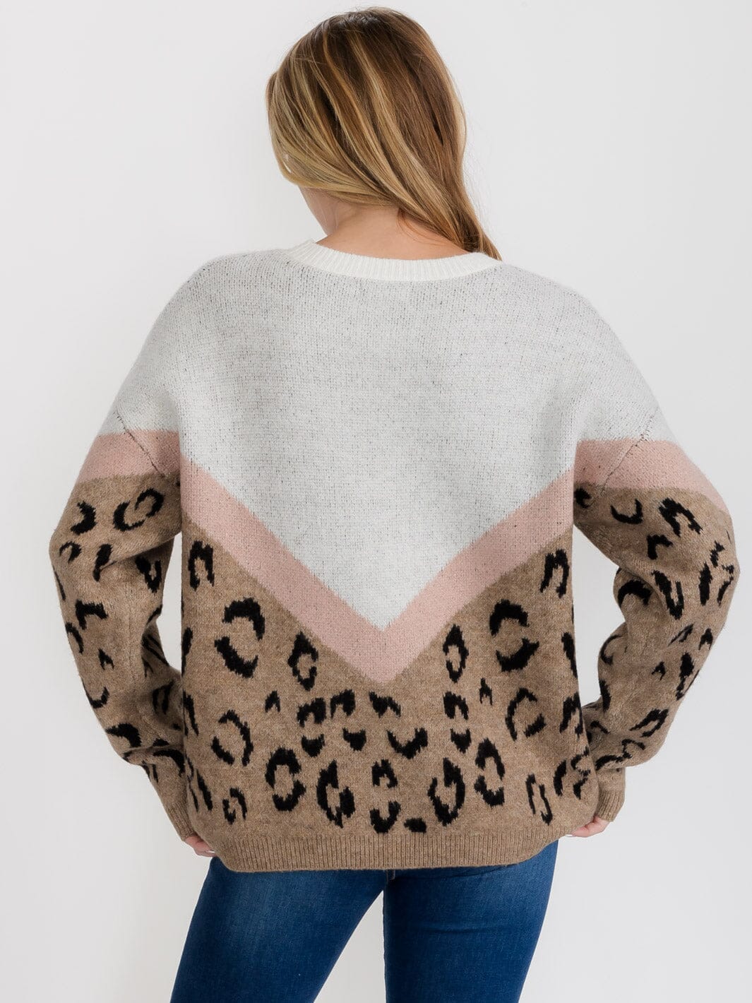WOMEN'S LONG SLEEVE COLORBLOCK ANIMAL PRINT PULLOVER SWEATER