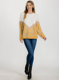 WOMEN'S LONG SLEEVE COLORBLOCK ANIMAL PRINT PULLOVER SWEATER