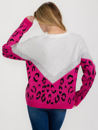 WOMEN'S LONG SLEEVE COLORBLOCK ANIMAL PRINT PULLOVER SWEATER