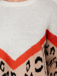 WOMEN'S LONG SLEEVE COLORBLOCK ANIMAL PRINT PULLOVER SWEATER