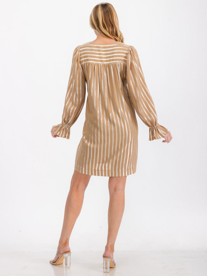 WOMEN'S LONG SLEEVE SURPLICE SHIMMER TUNIC MINI DRESS