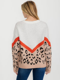 WOMEN'S LONG SLEEVE COLORBLOCK ANIMAL PRINT PULLOVER SWEATER