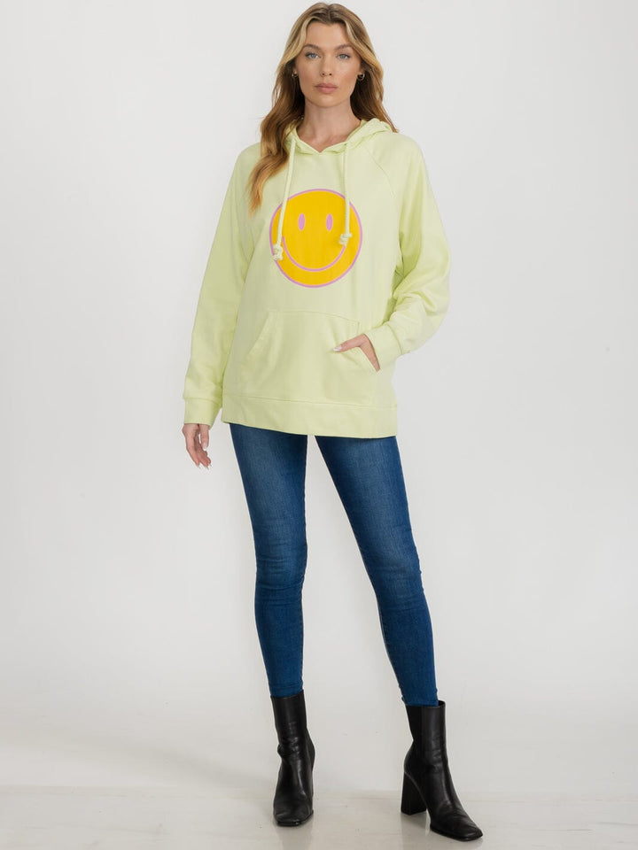 WOMEN'S LONG SLEEVE FRONT POCKETS HOODED GRAPHIC PULLOVER SWEATER